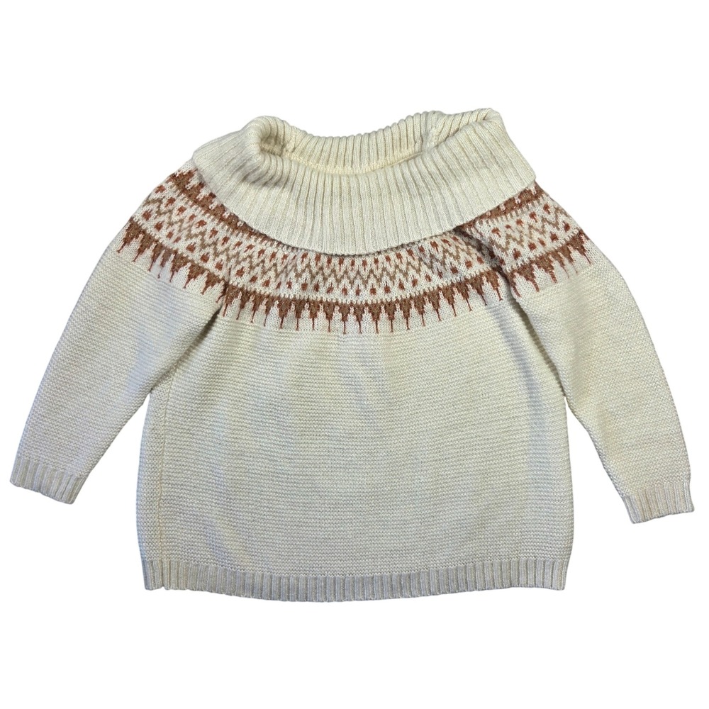 Maurices Cream Fair Isle Off The Shoulder Cozy Sweater Pullover Womens XXL Boho